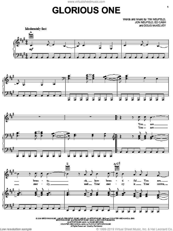 Glorious One sheet music for voice, piano or guitar by Starfield, Doug McKelvey, Ed Cash, Jon Neufeld and Tim Neufeld, intermediate skill level