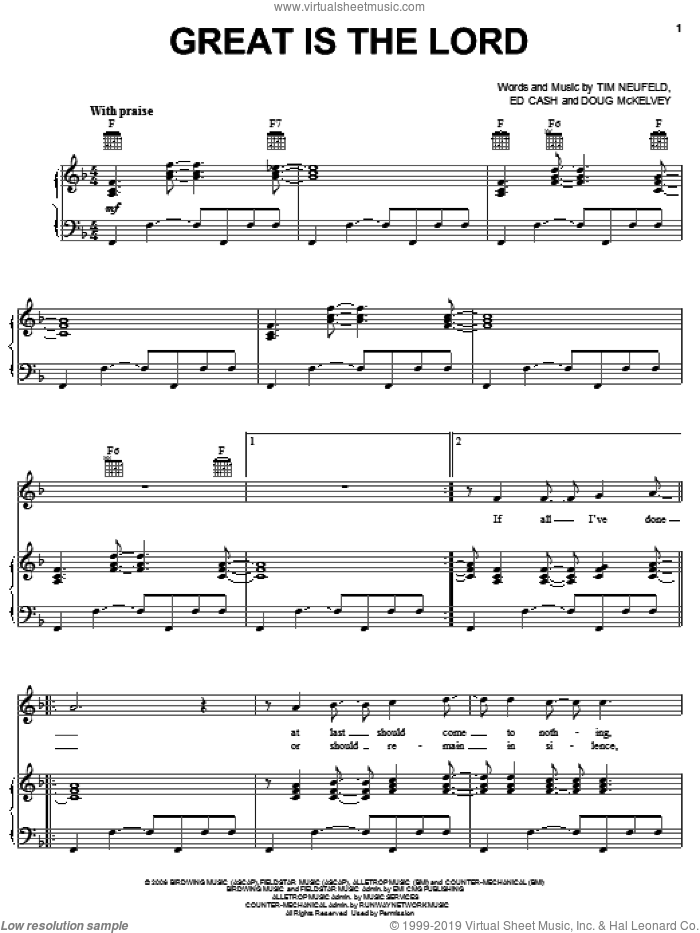 Great Is The Lord sheet music for voice, piano or guitar by Starfield, Doug McKelvey, Ed Cash and Tim Neufeld, intermediate skill level