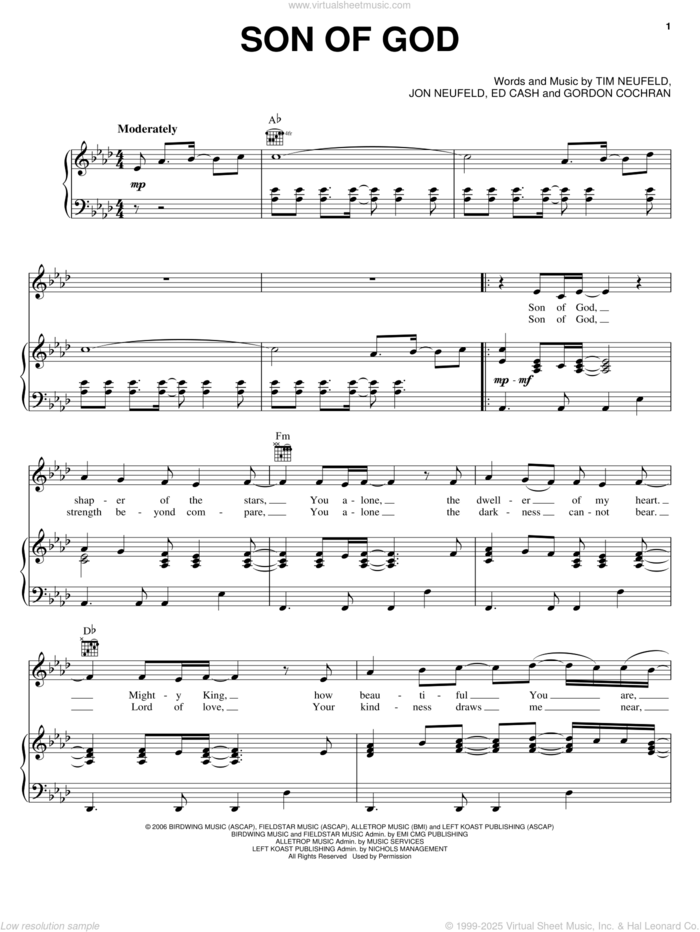 Son Of God sheet music for voice, piano or guitar by Starfield, Ed Cash, Gordon Cochran, Jon Neufeld and Tim Neufeld, intermediate skill level