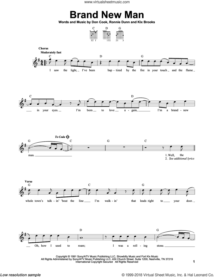 Brand New Man sheet music for guitar solo (chords) by Brooks & Dunn, Don Cook, Kix Brooks and Ronnie Dunn, easy guitar (chords)