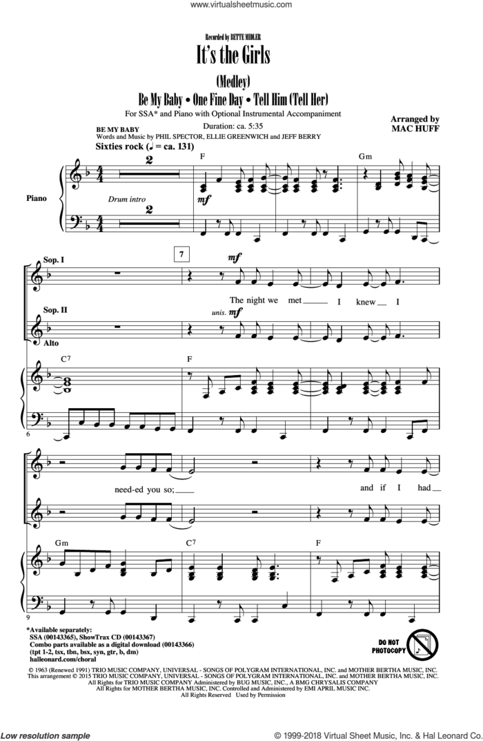 It's The Girls (Medley) sheet music for choir (SSA: soprano, alto) by Mac Huff, Andy Kim, Bette Midler, Michael Buble, Ronettes, Ellie Greenwich, Jeff Barry and Phil Spector, intermediate skill level