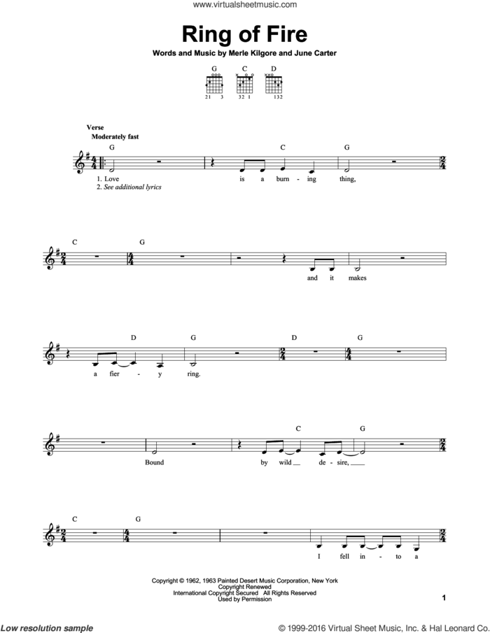 Ring Of Fire sheet music for guitar solo (chords) by Johnny Cash, Alan Jackson, June Carter and Merle Kilgore, easy guitar (chords)