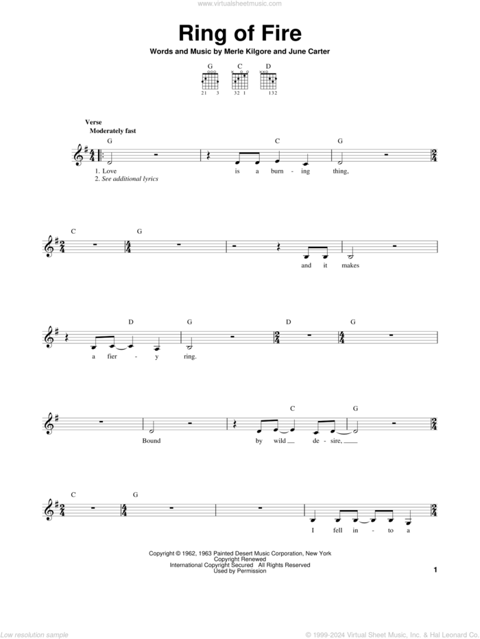 Ring Of Fire sheet music for guitar solo (chords) by Johnny Cash, Alan Jackson, June Carter and Merle Kilgore, easy guitar (chords)