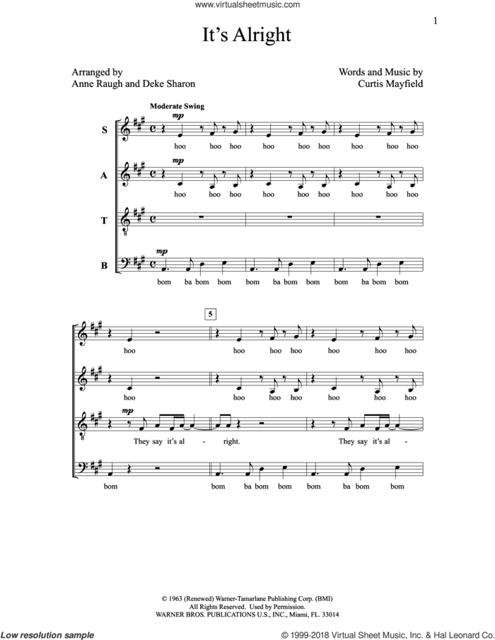 It's Alright sheet music for choir (SATB: soprano, alto, tenor, bass) by Deke Sharon, Anne Raugh and Curtis Mayfield, intermediate skill level
