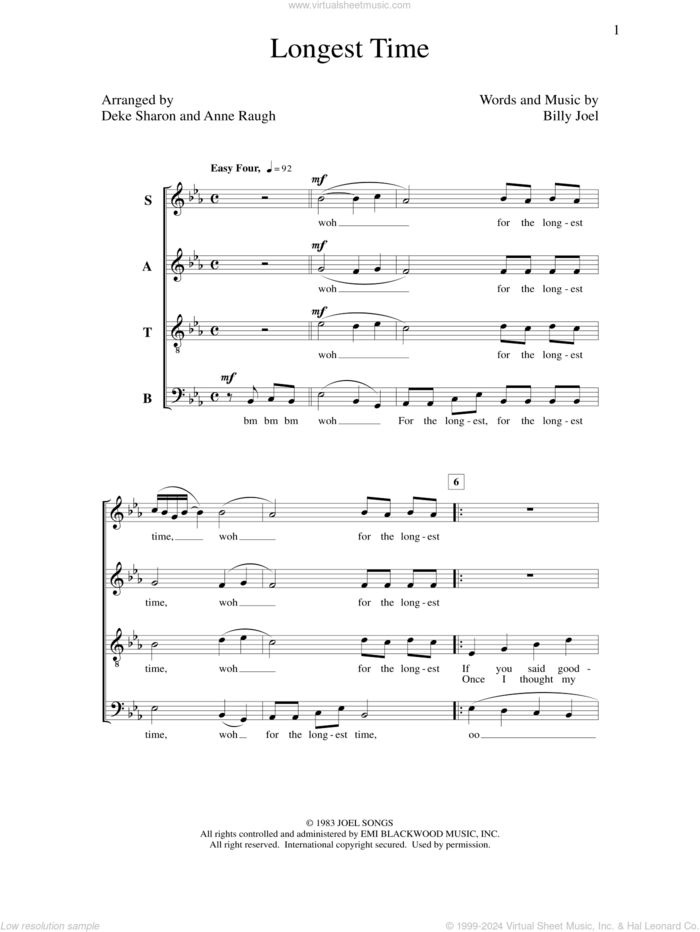 Longest Time sheet music for choir (SATB: soprano, alto, tenor, bass) by Billy Joel, Anne Raugh and Deke Sharon, intermediate skill level