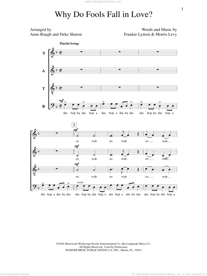 Why Do Fools Fall in Love? sheet music for choir (SATB: soprano, alto, tenor, bass) by Deke Sharon, Anne Raugh, Frankie Lymon and Morris Levy, intermediate skill level