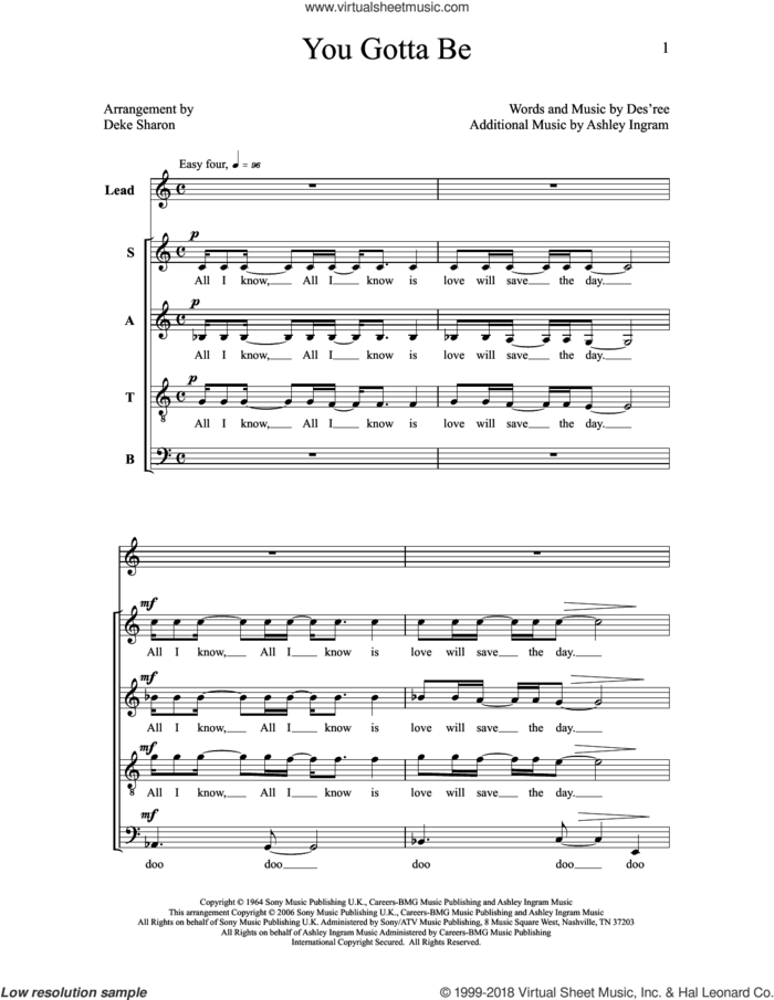 You Gotta Be sheet music for choir (SATB: soprano, alto, tenor, bass) by Deke Sharon, Anne Raugh and Ashley Ingram, intermediate skill level