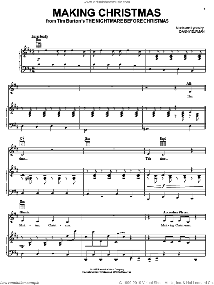 Making Christmas (from The Nightmare Before Christmas) sheet music for voice, piano or guitar by Danny Elfman and The Nightmare Before Christmas (Movie), intermediate skill level