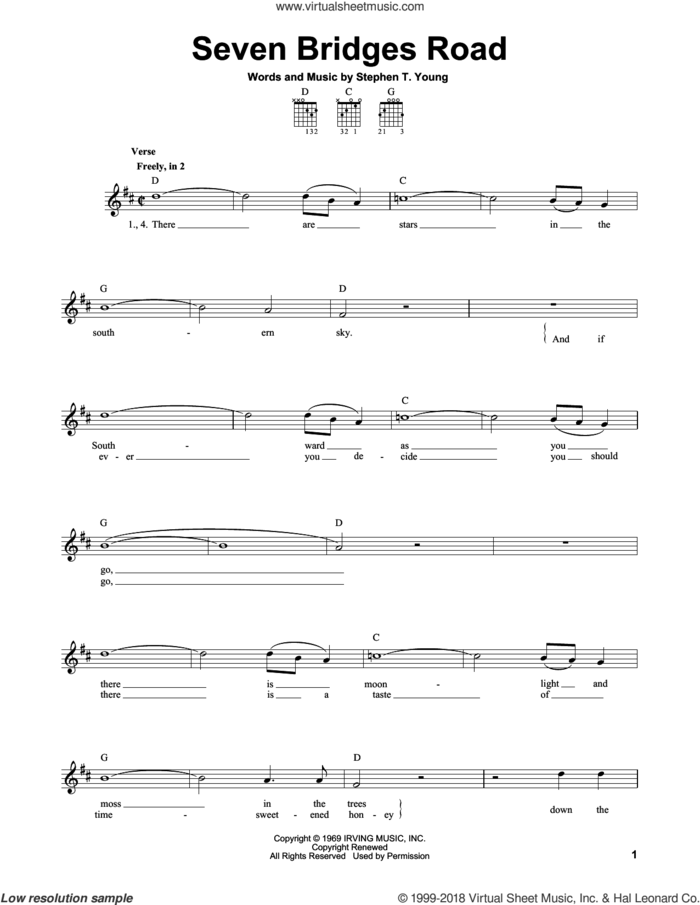 Seven Bridges Road sheet music for guitar solo (chords) by Stephen T. Young and The Eagles, easy guitar (chords)
