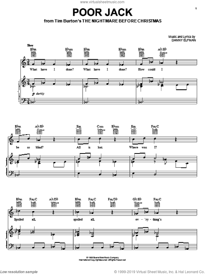 Poor Jack (from The Nightmare Before Christmas) sheet music for voice, piano or guitar by Danny Elfman and The Nightmare Before Christmas (Movie), intermediate skill level
