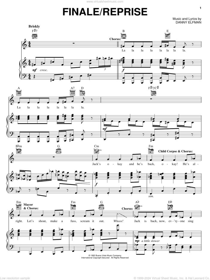 Finale/Reprise (from The Nightmare Before Christmas) sheet music for voice, piano or guitar by Danny Elfman and The Nightmare Before Christmas (Movie), intermediate skill level