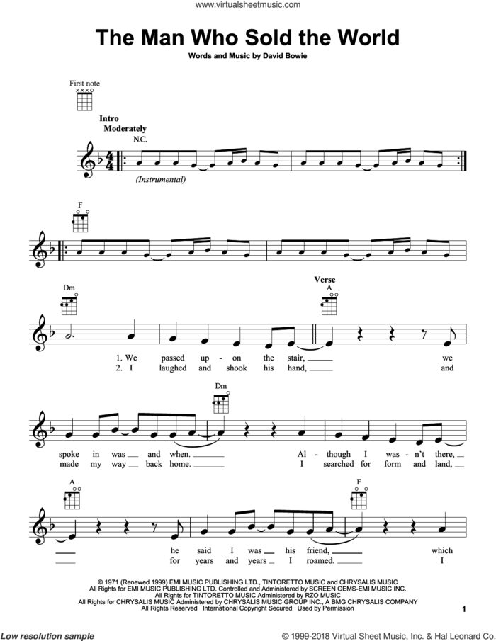The Man Who Sold The World sheet music for ukulele by Nirvana and David Bowie, intermediate skill level