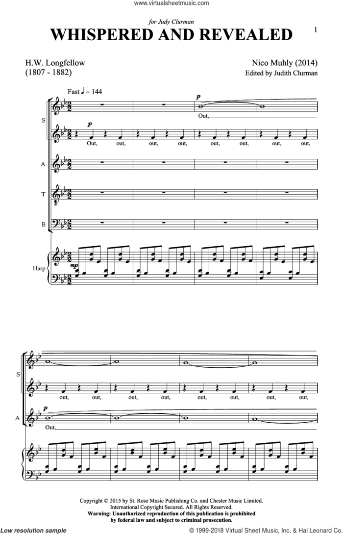 Whispered And Revealed sheet music for choir (SATB: soprano, alto, tenor, bass) by Nico Muhly, intermediate skill level