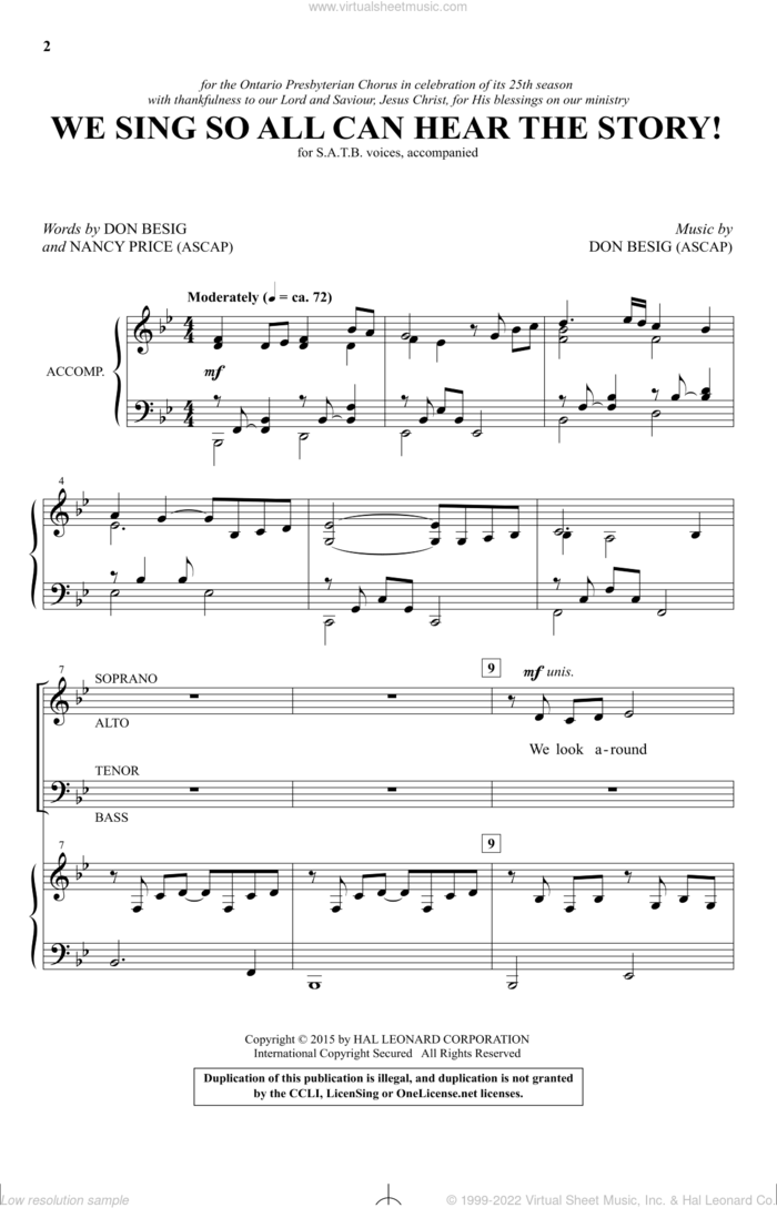 We Sing So All Can Hear The Story! sheet music for choir (SATB: soprano, alto, tenor, bass) by Don Besig and Nancy Price, intermediate skill level