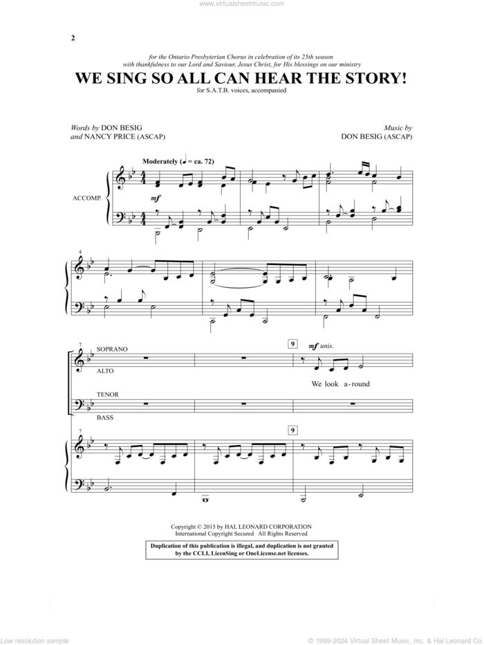 We Sing So All Can Hear The Story! sheet music for choir (SATB: soprano, alto, tenor, bass) by Don Besig and Nancy Price, intermediate skill level