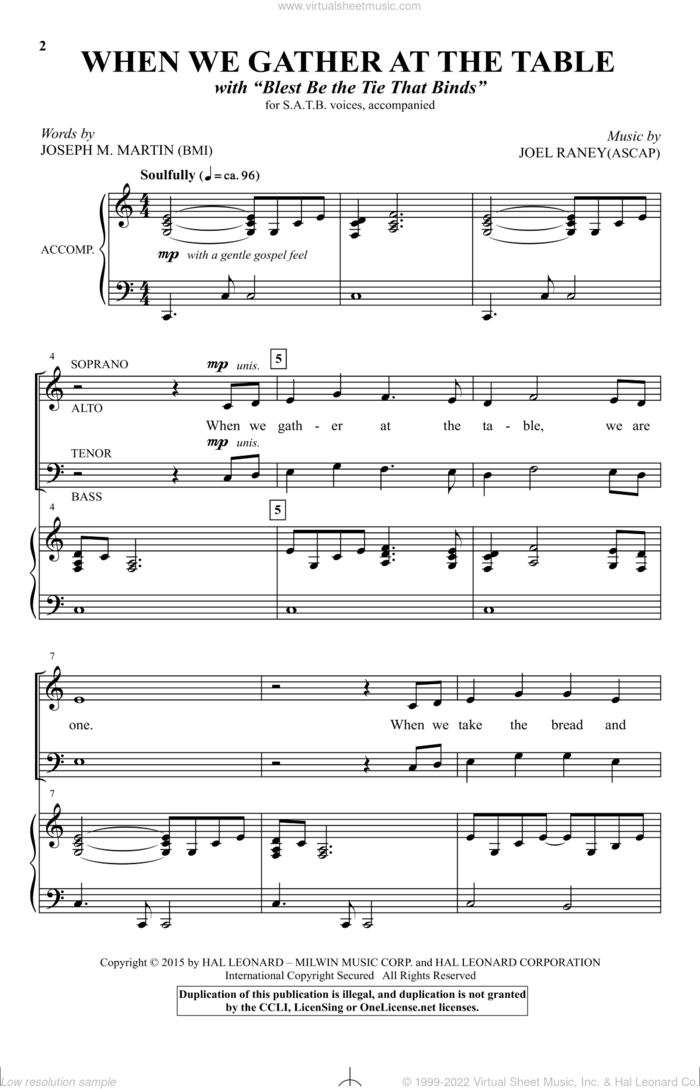 When We Gather At The Table sheet music for choir (SATB: soprano, alto, tenor, bass) by Joseph M. Martin and Joel Raney, intermediate skill level