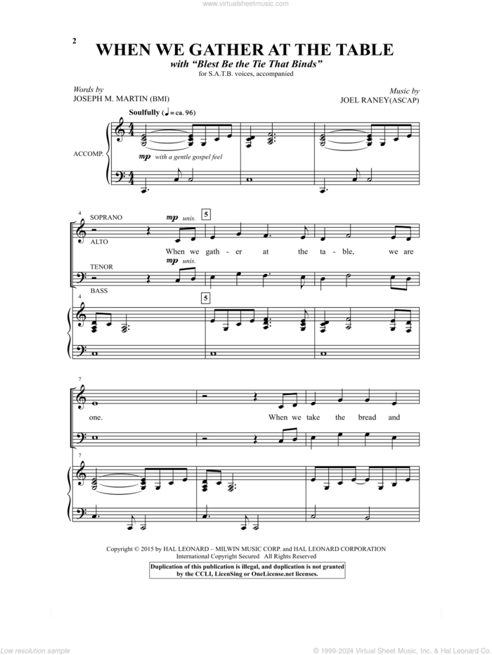 When We Gather At The Table sheet music for choir (SATB: soprano, alto, tenor, bass) by Joseph M. Martin and Joel Raney, intermediate skill level