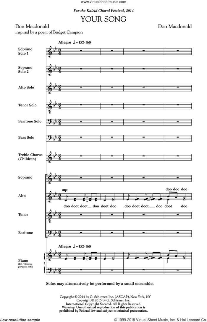 Your Song sheet music for choir (SATB: soprano, alto, tenor, bass) by Don MacDonald, intermediate skill level
