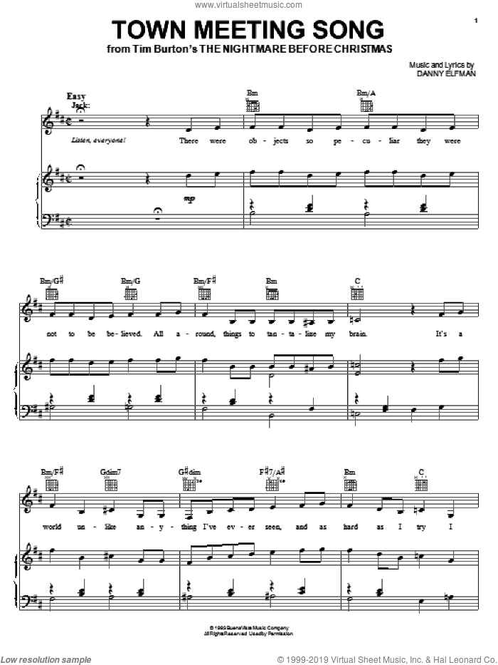 Town Meeting Song (from The Nightmare Before Christmas) sheet music for voice, piano or guitar by Danny Elfman and The Nightmare Before Christmas (Movie), intermediate skill level