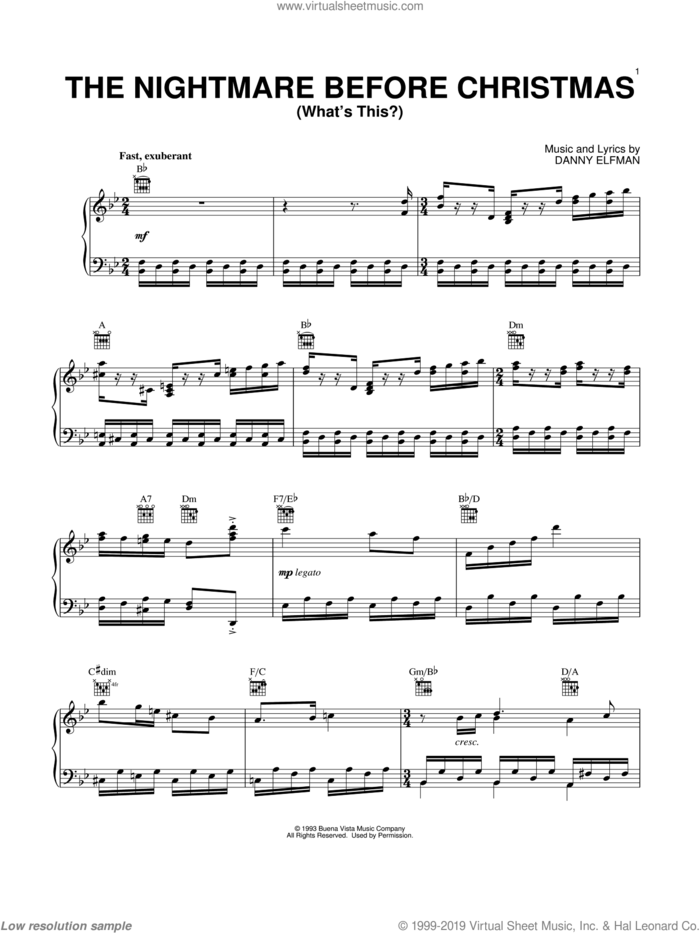 What's This? (from The Nightmare Before Christmas) sheet music for voice, piano or guitar by Danny Elfman and The Nightmare Before Christmas (Movie), intermediate skill level