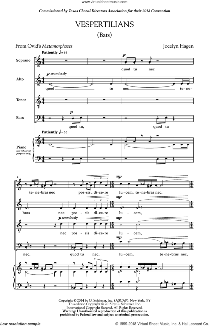 Vespertilians sheet music for choir (SATB: soprano, alto, tenor, bass) by Jocelyn Hagen, intermediate skill level