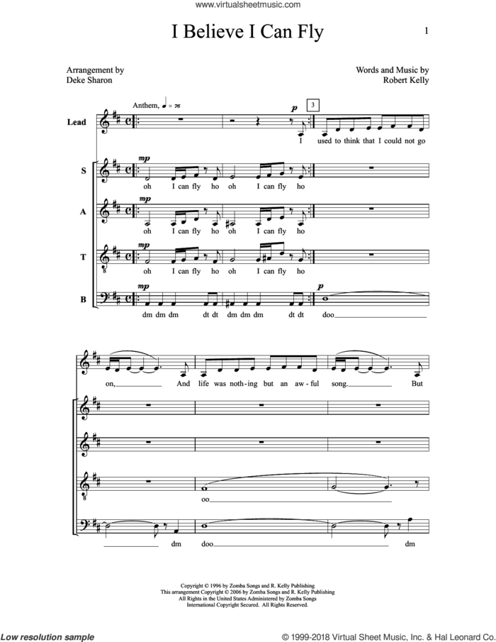 I Believe I Can Fly sheet music for choir (SATB: soprano, alto, tenor, bass) by Deke Sharon, Anne Raugh and Robert Kelly, intermediate skill level