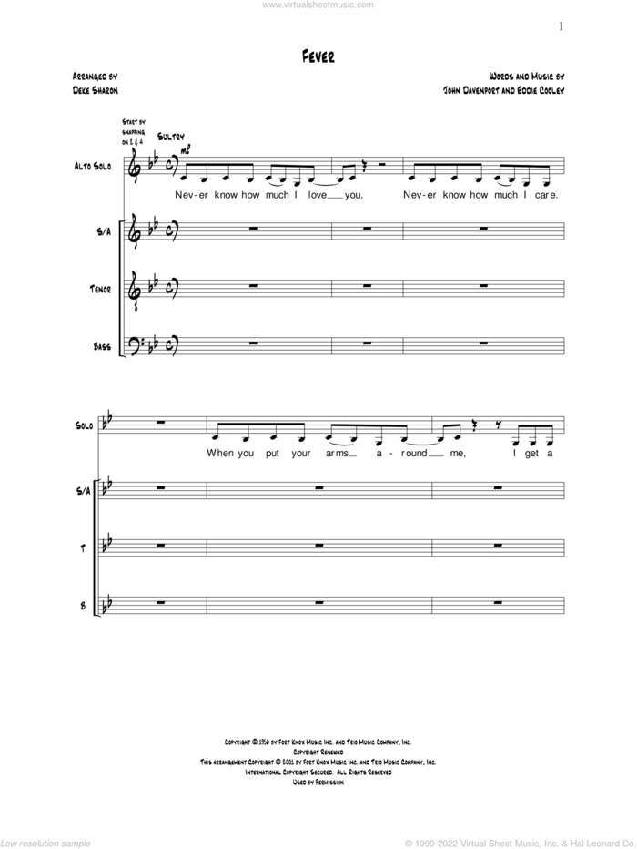 Fever sheet music for choir (SATB: soprano, alto, tenor, bass) by Deke Sharon, Anne Raugh, Eddie Cooley and John Davenport, intermediate skill level