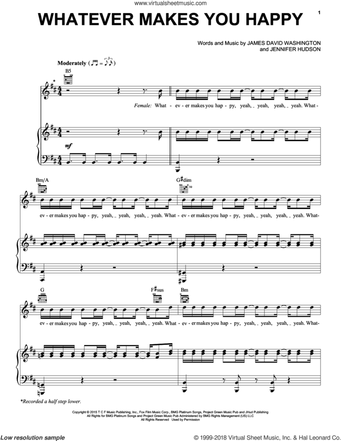 Whatever Makes You Happy sheet music for voice, piano or guitar by Michelle/Jennifer Hudson & Juicy J, Timbaland, James David Washington and Jennifer Hudson, intermediate skill level