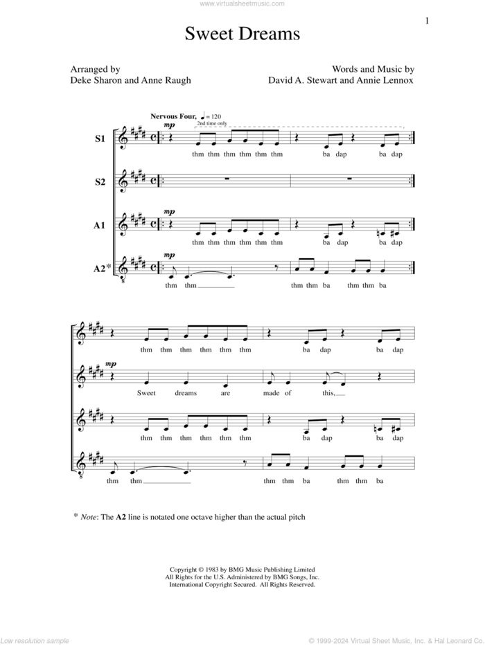 Sweet Dreams (Are Made Of This) (arr. Deke Sharon) sheet music for choir (SSAA: soprano, alto) by Deke Sharon, Eurythmics, Anne Raugh, Annie Lennox and Dave Stewart, intermediate skill level