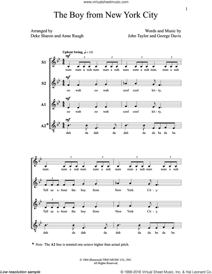 The Boy From New York City sheet music for choir (SSAA: soprano, alto) by Deke Sharon, Anne Raugh, George Davis and John Taylor, intermediate skill level
