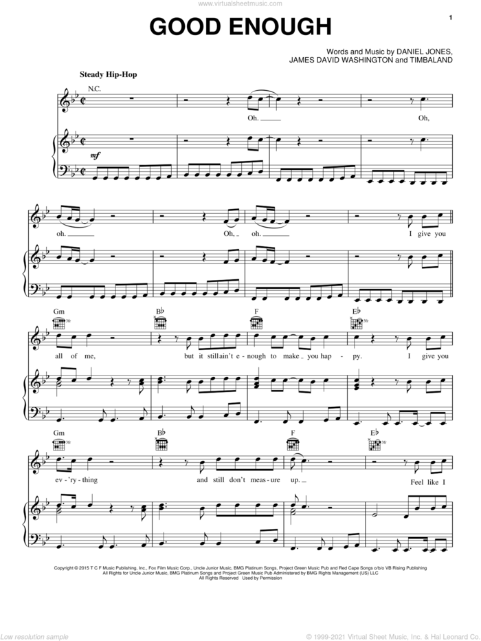 Good Enough (feat. Jussie Smollett) sheet music for voice, piano or guitar by Jamal Lyon/Jussie Smollett, Empire Cast, Jussie Smollett, Danny Jones, James David Washington and Timbaland, intermediate skill level