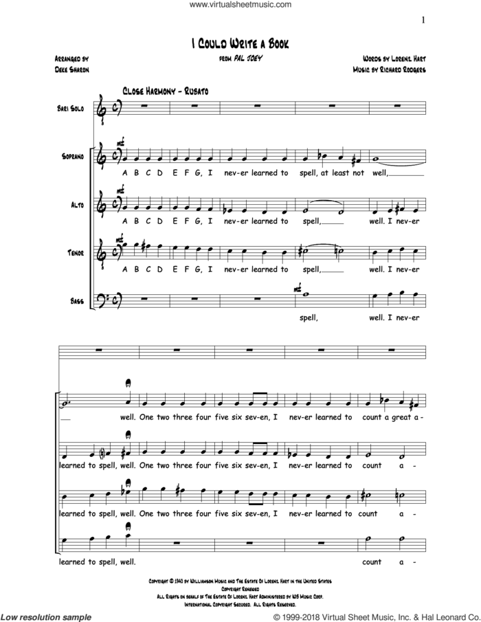 I Could Write A Book sheet music for choir (SATB: soprano, alto, tenor, bass) by Deke Sharon, Anne Raugh, Lorenz Hart and Richard Rogers, intermediate skill level