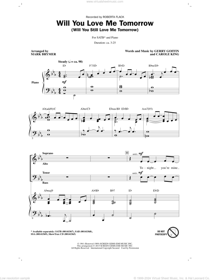 Will You Love Me Tomorrow (Will You Still Love Me Tomorrow) sheet music for choir (SATB: soprano, alto, tenor, bass) by Mark Brymer, Carole King, Gerry Goffin, Roberta Flack and The Shirelles, intermediate skill level