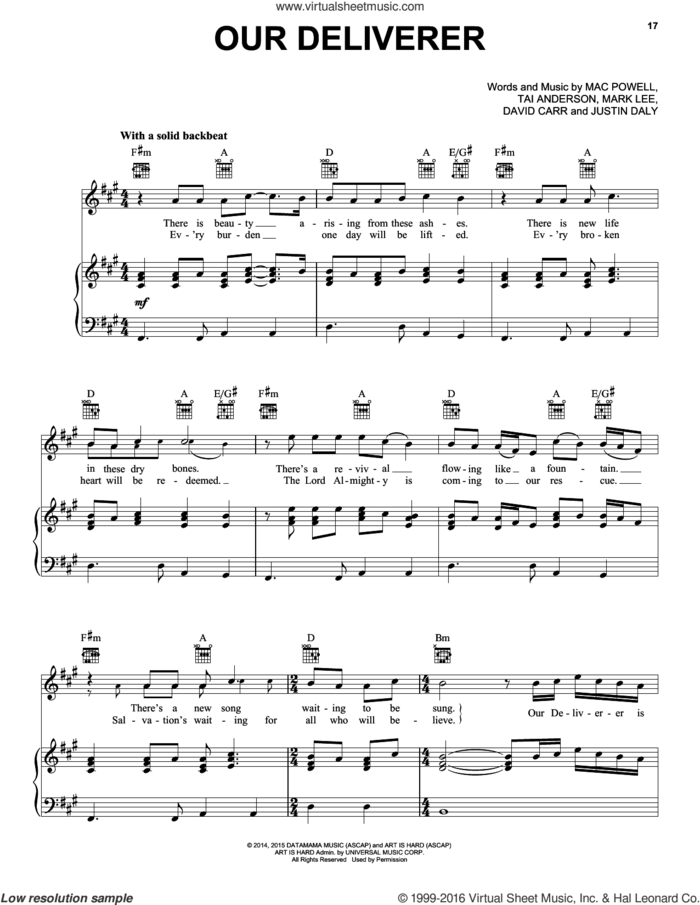 Our Deliverer sheet music for voice, piano or guitar by Third Day, David Carr, Justin Daly, Mac Powell, Mark Lee and Tai Anderson, intermediate skill level