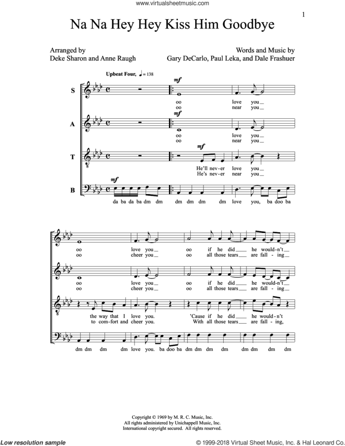Na Na Hey Hey Kiss Him Goodbye sheet music for choir (SATB: soprano, alto, tenor, bass) by Deke Sharon, Anne Raugh, Dale Frashuer, Gary DeCarlo and Paul Leka, intermediate skill level