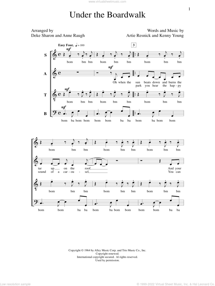 Under The Boardwalk sheet music for choir (SATB: soprano, alto, tenor, bass) by Deke Sharon, Anne Raugh, Artie Resnick and Kenny Young, intermediate skill level