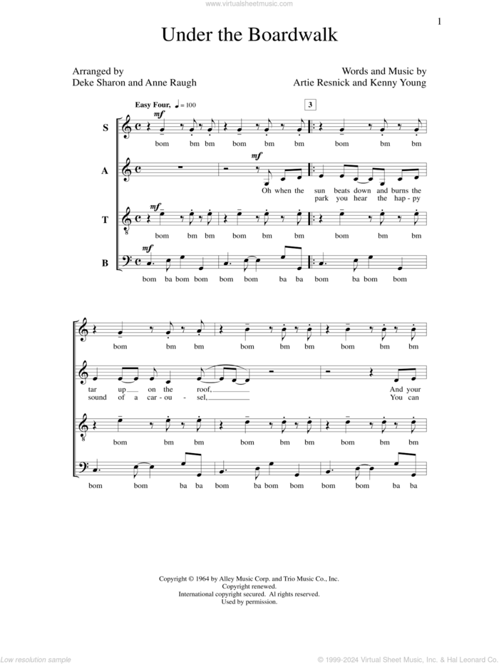 Under The Boardwalk sheet music for choir (SATB: soprano, alto, tenor, bass) by Deke Sharon, Anne Raugh, Artie Resnick and Kenny Young, intermediate skill level