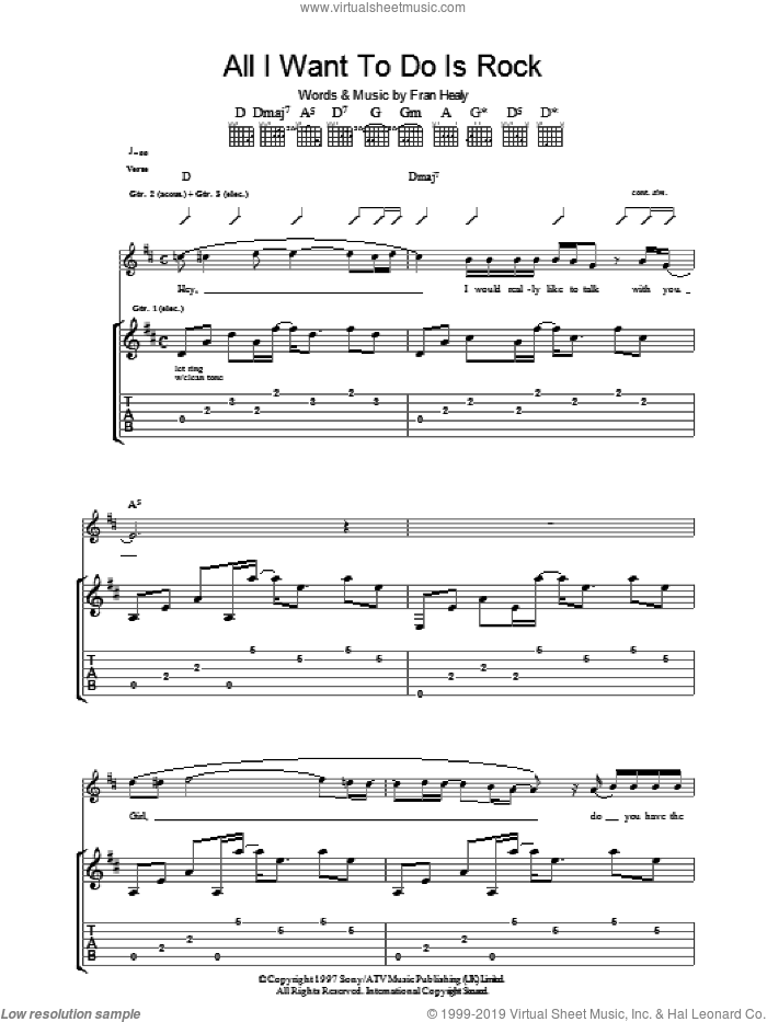 All I Want To Do Is Rock sheet music for guitar (tablature) by Merle Travis and Fran Healy, intermediate skill level