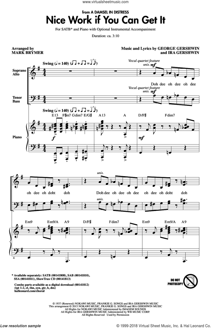 Nice Work If You Can Get It sheet music for choir (SATB: soprano, alto, tenor, bass) by George Gershwin, Mark Brymer, Frank Sinatra and Ira Gershwin, intermediate skill level