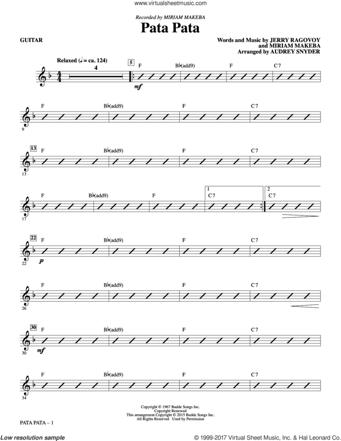 Pata Pata (complete set of parts) sheet music for orchestra/band by Audrey Snyder, Jerry Ragovoy, Miriam Makeba and Wes Montgomery, intermediate skill level