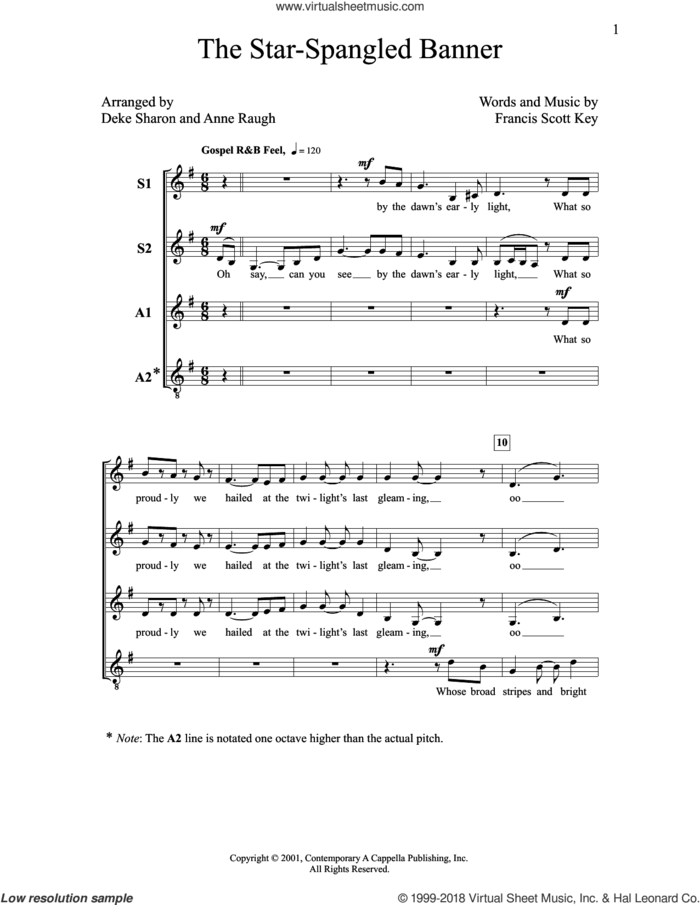 The Star-Spangled Banner sheet music for choir (SSAA: soprano, alto) by Deke Sharon, Anne Raugh and Francis Scott Key, intermediate skill level