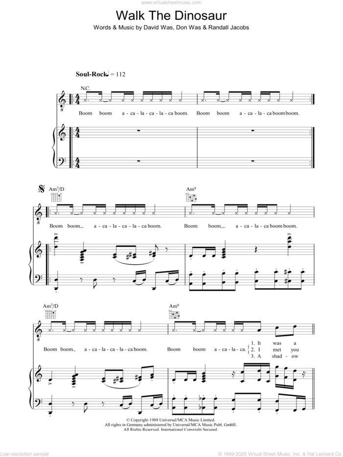 Walk The Dinosaur sheet music for voice, piano or guitar by Was (Not Was), David Was, Don Was and Randall Jacobs, intermediate skill level