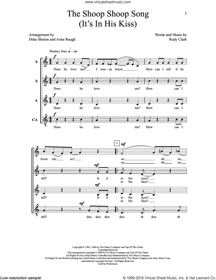 The Shoop Shoop Song (it's In His Kiss) sheet music for choir (SSAA: soprano, alto) by Deke Sharon, Anne Raugh and Rudy Clark, intermediate skill level