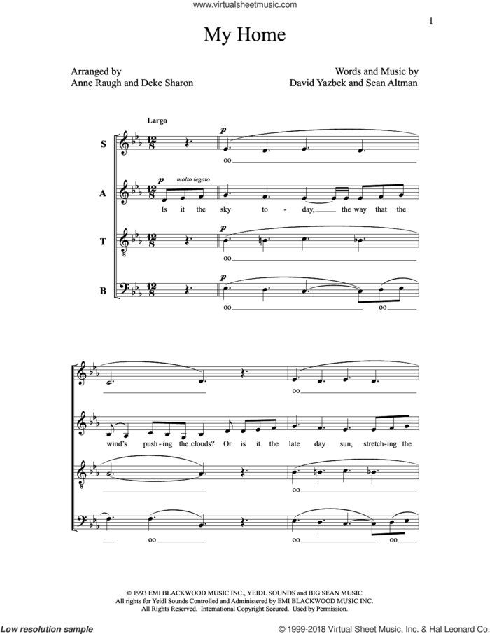 My Home sheet music for choir (SATB: soprano, alto, tenor, bass) by Deke Sharon, Anne Raugh, David Yazbek and Sean Altman, intermediate skill level