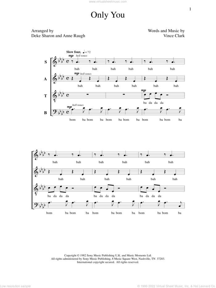 Only You sheet music for choir (SATB: soprano, alto, tenor, bass) by Deke Sharon, Anne Raugh and Vince Clark, intermediate skill level