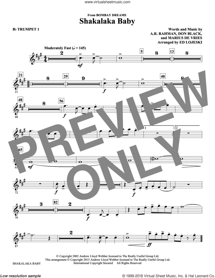 Shakalaka Baby (from Bombay Dreams) (complete set of parts) sheet music for orchestra/band by Ed Lojeski, A.R. Rahman, Don Black and Marius De Vries, intermediate skill level