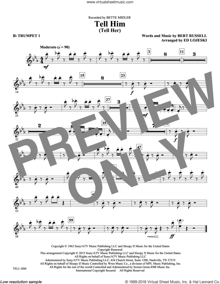Tell Him (Tell Her) sheet music for orchestra/band (Bb trumpet 1) by Ed Lojeski, Bert Russell and The Exciters, intermediate skill level