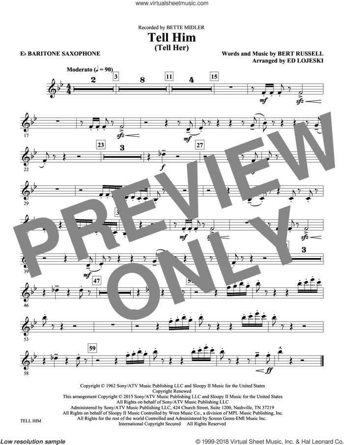Tell Him (Tell Her) sheet music for orchestra/band (baritone sax) by Ed Lojeski, Bert Russell and The Exciters, intermediate skill level