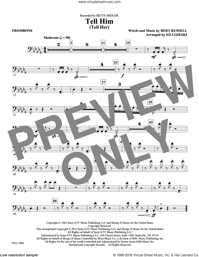 Tell Him (Tell Her) sheet music for orchestra/band (trombone) by Ed Lojeski, Bert Russell and The Exciters, intermediate skill level