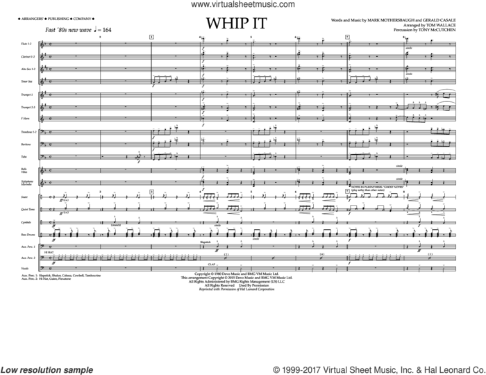 Whip It (COMPLETE) sheet music for marching band by Tom Wallace, Devo, Gerald Casale and Mark Mothersbaugh, intermediate skill level
